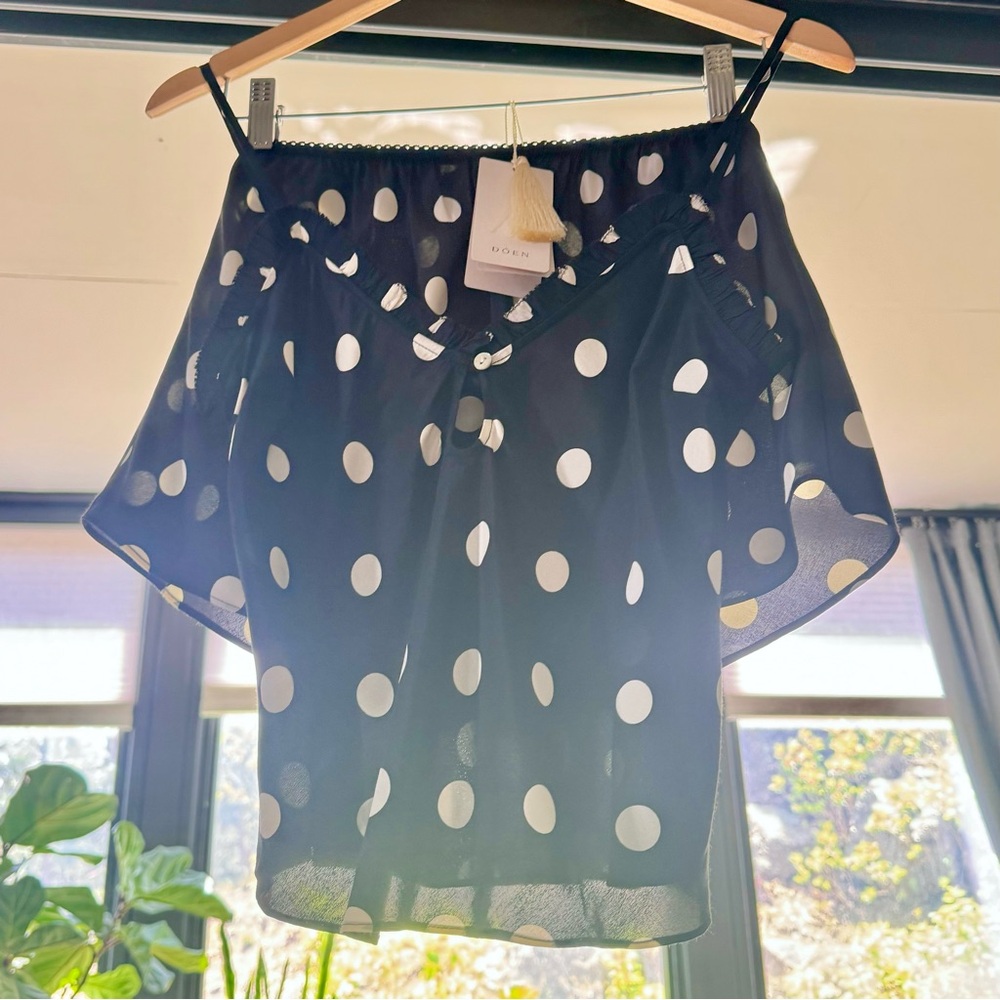 💋SOLD💋✨🌚🌚DÔEN ‘Louise & Loren’ Silk Camisole Short Set Solstice Sky Noir XS✨ - Picture 2 of 16